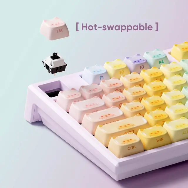 Alt view image 2 of 7 - MONSGEEK AKKO MG108B Colorful Cats Mechanical Keyboard Hot-Swappable Multi-Mode Gaming Keyboard with PBT Dye-Sub MAO Profile Keycaps Pre Lubed Piano Switch