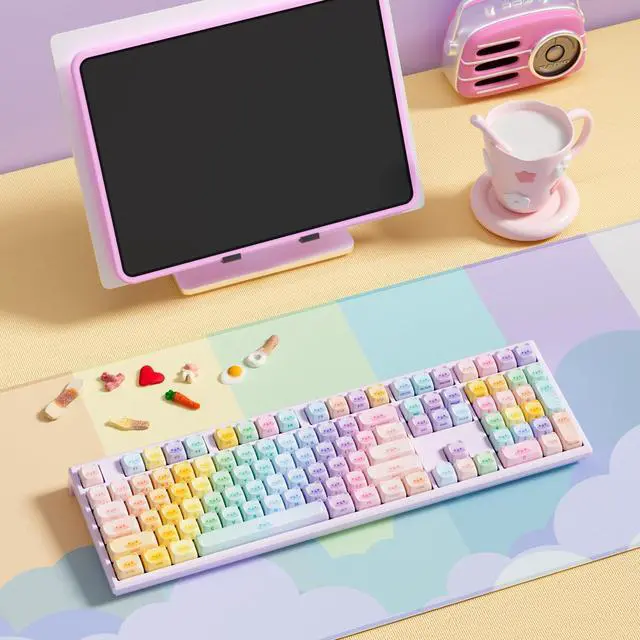 Alt view image 6 of 7 - MONSGEEK AKKO MG108B Colorful Cats Mechanical Keyboard Hot-Swappable Multi-Mode Gaming Keyboard with PBT Dye-Sub MAO Profile Keycaps Pre Lubed Piano Switch