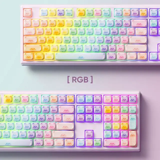 Alt view image 7 of 7 - MONSGEEK AKKO MG108B Colorful Cats Mechanical Keyboard Hot-Swappable Multi-Mode Gaming Keyboard with PBT Dye-Sub MAO Profile Keycaps Pre Lubed Piano Switch