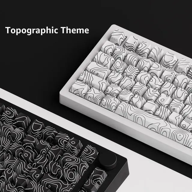 Alt view image 2 of 7 - M1 V5 Aluminum Mechanical Keyboard 75% Topographic Theme Quick Release Gaming Keyboard with Knob, 8000 mAH RGB Hot-swappable White Custom Keyboard with Side-printed Keycaps Pre lubed Piano Switch