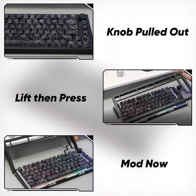 Alt view image 5 of 7 - M1 V5 Aluminum Mechanical Keyboard 75% Topographic Theme Quick Release Gaming Keyboard with Knob, 8000 mAH RGB Hot-swappable White Custom Keyboard with Side-printed Keycaps Pre lubed Piano Switch