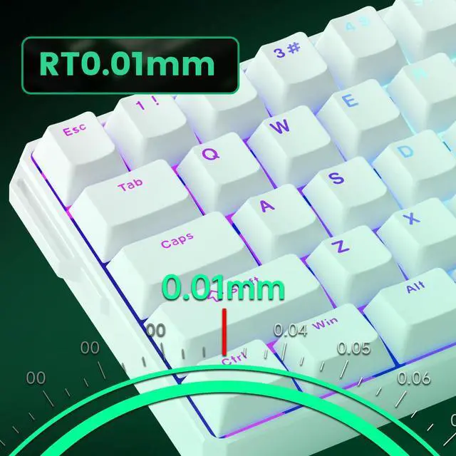 Alt view image 4 of 7 - MONSGEEK FUN60 Ultra Rapid Trigger Gaming Keyboard 8k Magnetic Switch TMR Aluminum Wired Keyboard 60% White Shine-Through MagMech, Glare Magnetic Switch