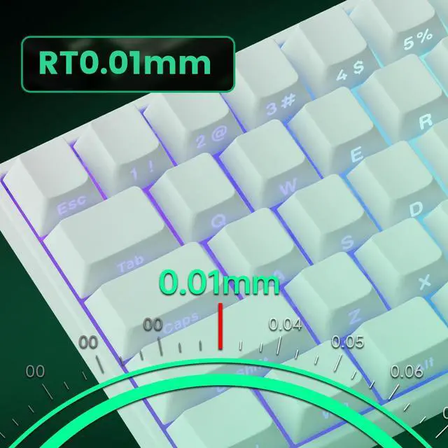 Alt view image 2 of 7 - MONSGEEK FUN60 MAX Rapid Trigger Gaming Keyboard 8k SP Magnetic Switch HE Keyboard Multi-Modes Wireless 60% White Shine-Through, Glare Magnetic Switch