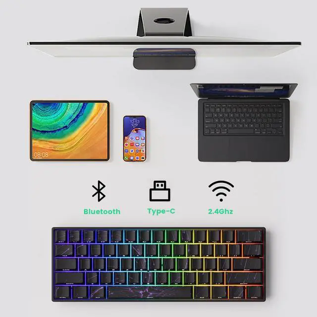 Alt view image 6 of 7 - MONSGEEK FUN60 MAX Rapid Trigger Gaming Keyboard 8k SP Magnetic Switch HE Keyboard Multi-Modes Wireless 60% Nebula Black, Glare Magnetic Switch