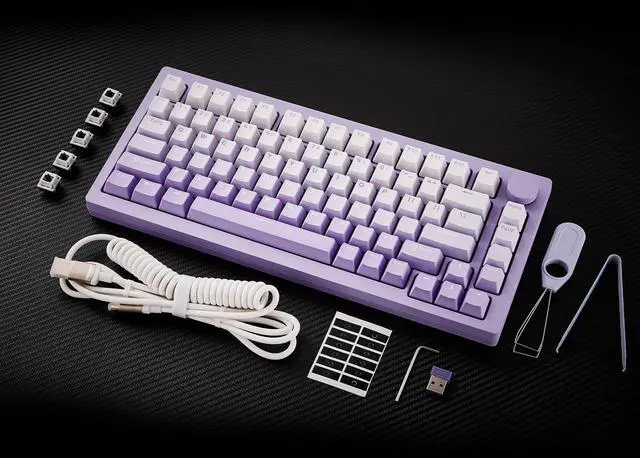 Alt view image 7 of 7 - MonsGeek M1W V3 Aluminum Mechanical Keyboard 75% RGB Hot-swappable Gaming Keyboard with Knob, 6000 mAH RGB Gradient Purple with PBT Double Shot Keycaps V3 Piano Pro
