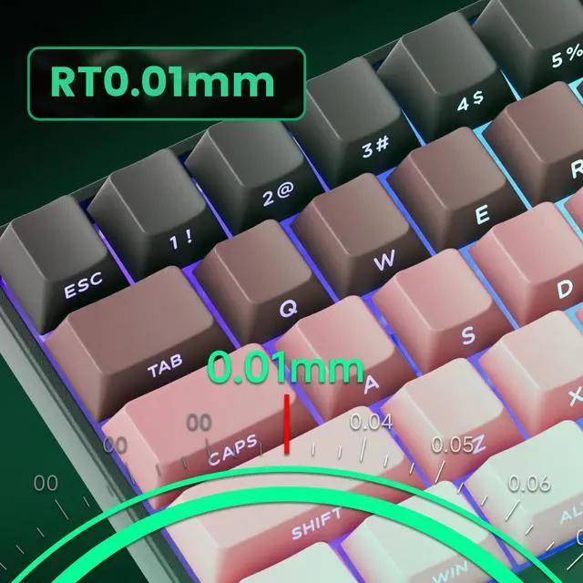 Alt view image 3 of 7 - FUN60 Pro Rapid Trigger Gaming Keyboard 8k SP Magnetic Switch HE Keyboard Wired 60%  Black & Pink Gradient Shine-Through (Glare Magnetic Switch)