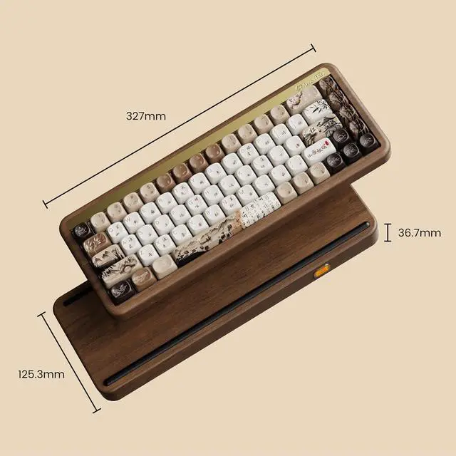 Alt view image 2 of 7 - Akko Mechanical Gaming Keyboard with Walnut Wooden Case, MU01 Mountain Seclusion 65% 68-Key RGB 2.4G Wireless/Bluetooth/Wired Hot-swappable Keyboard with PBT Dye-Sub Keycaps for Mac & Win