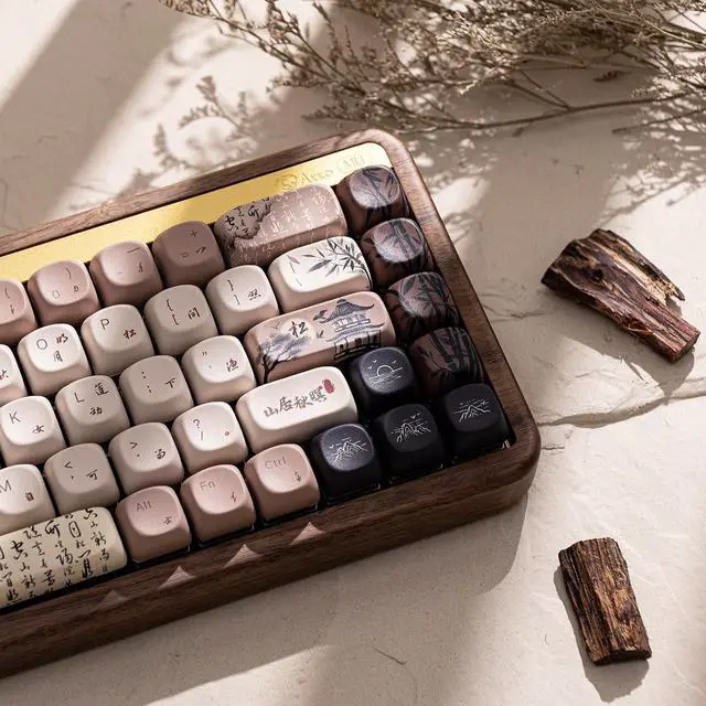 Alt view image 6 of 7 - Akko Mechanical Gaming Keyboard with Walnut Wooden Case, MU01 Mountain Seclusion 65% 68-Key RGB 2.4G Wireless/Bluetooth/Wired Hot-swappable Keyboard with PBT Dye-Sub Keycaps for Mac & Win