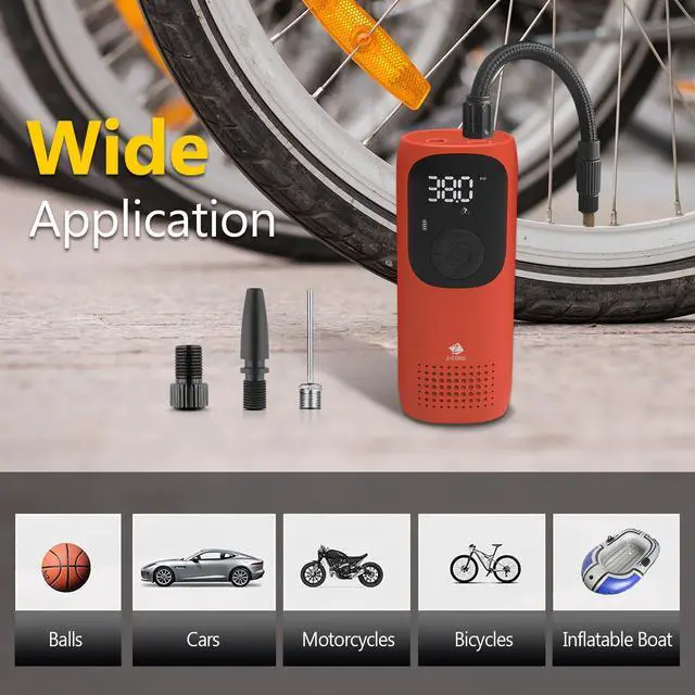 Alt view image 6 of 7 - Z-EDGE ZAI02 Tire Inflator Pump Portable Air Compressor for Car Tires, Rechargeable 2000mAh 150PSI with Pressure Gauge Auto-Off, for Car Bike Motorcycles Balls - Red