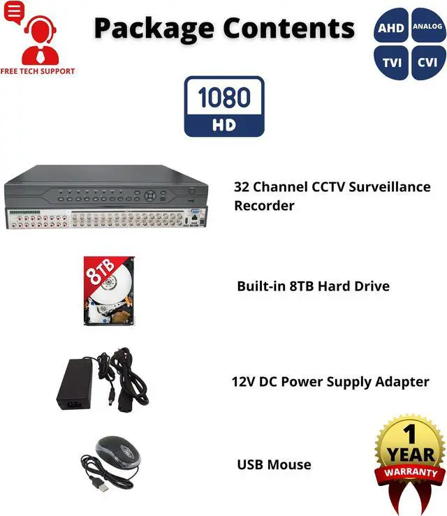 Alt view image 6 of 7 - Evertech 32 Channel H.265 Surveillance Digital Video Recorder with 8TB Hard Drive 16 Audio Input DVR Supports 1080p AHD TVI CVI and Analog (960H) Cameras, Easy Remote Access
