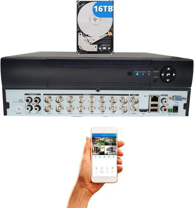 Main image of Evertech 16 Channel H.265 HD Hybrid Digital Video Recorder Compatible with Analog/AHD/TVI/CVI Security Cameras DVR for Surveillance System with 16TB Hard Drive Installed
