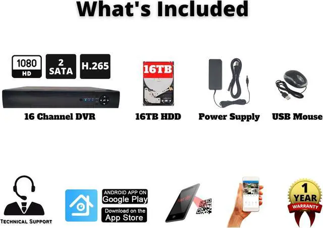 Alt view image 6 of 7 - Evertech 16 Channel H.265 HD Hybrid Digital Video Recorder Compatible with Analog/AHD/TVI/CVI Security Cameras DVR for Surveillance System with 16TB Hard Drive Installed