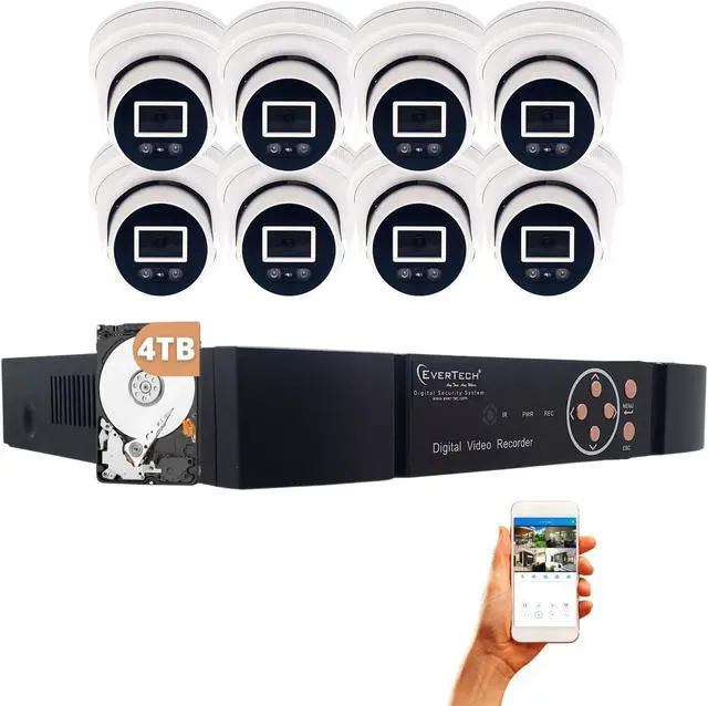 Main image of Evertech 8 Channel 4K 8MP IP PoE Surveillance Security Camera System with H.265 NVR 4TB HDD and 8 Pcs Wide Angle Lens Metal Dome Cameras with Audio