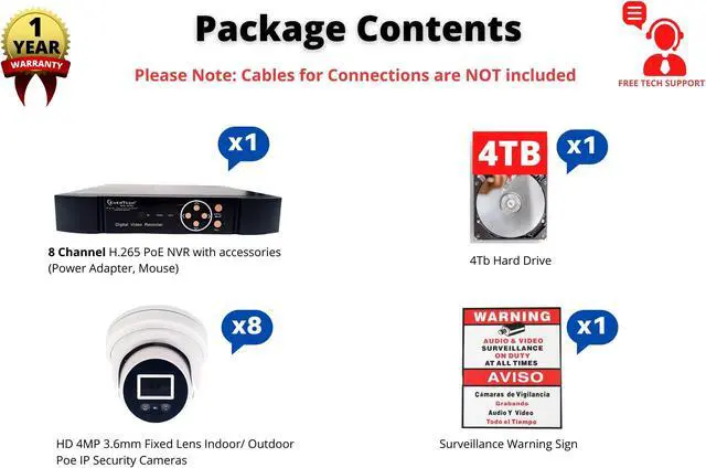 Alt view image 3 of 7 - Evertech 8 Channel 4K 8MP IP PoE Surveillance Security Camera System with H.265 NVR 4TB HDD and 8 Pcs Wide Angle Lens Metal Dome Cameras with Audio