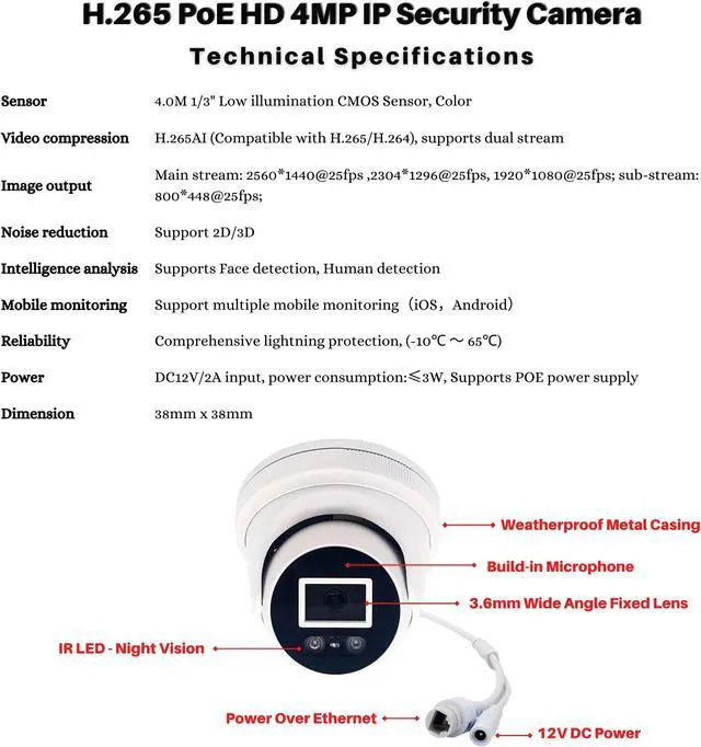 Alt view image 4 of 7 - Evertech 8 Channel 4K 8MP IP PoE Surveillance Security Camera System with H.265 NVR 4TB HDD and 8 Pcs Wide Angle Lens Metal Dome Cameras with Audio