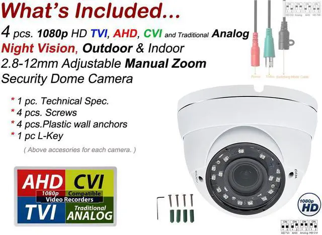 Alt view image 2 of 6 - Evertech 1080P HD Indoor Outdoor AHD TVI CVI and Analog Security Surveillance Dome Camera Adjustable Vari-Focal Lens with Night Vision ( 4 Pack )