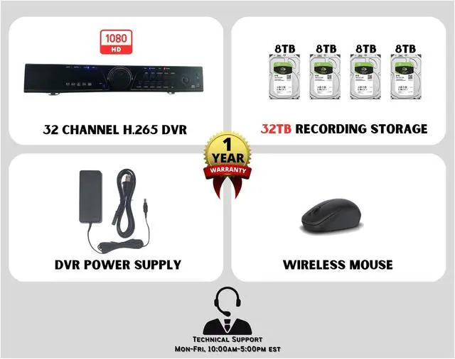 Alt view image 4 of 6 - Evertech 32 Channel H.265 Security Surveillance Camera Digital Video Recorder with 32TB Hard Drive for Recording and Playback