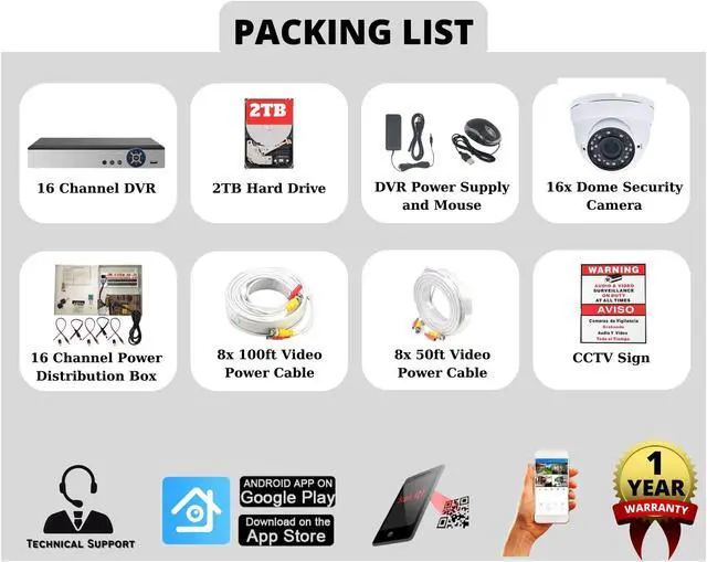 Alt view image 3 of 7 - Evertech 16 Channel 2TB 1080p HD CCTV System with 2.8-12mm Varifocal Manual Zoom Lens 98ft Night Vision Indoor Outdoor Security Cameras