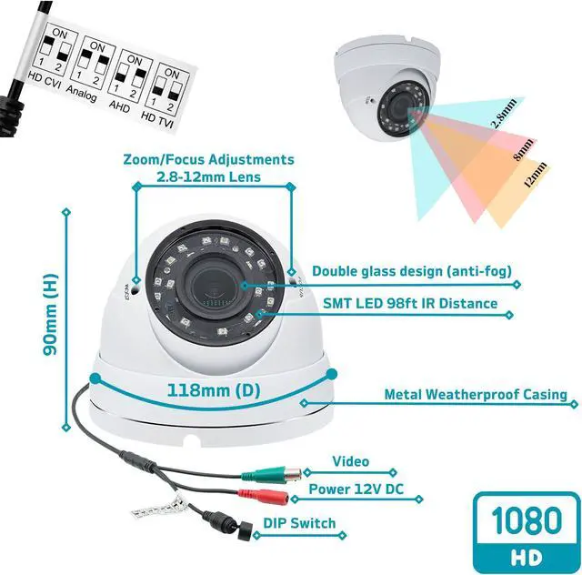 Alt view image 6 of 7 - Evertech 16 Channel 2TB 1080p HD CCTV System with 2.8-12mm Varifocal Manual Zoom Lens 98ft Night Vision Indoor Outdoor Security Cameras