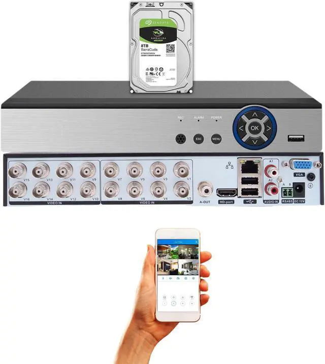 Main image of Evertech 16 Channel H.265 Hybrid DVR Security Camera Recorder with 8TB Hard Drive, Compatible with AHD/TVI/CVI/Analog Cameras