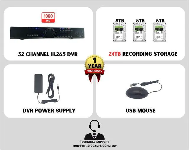 Alt view image 4 of 6 - Evertech H.265 HD 32 Channel Surveillance Digital Video Recorder for AHD TVI CVI Analog Camera DVR with 24TB Hard Drive for Continuous Recording
