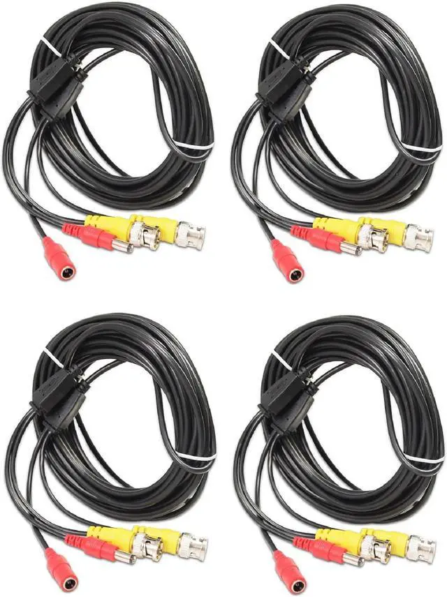 Main image of Evertech 25ft Black BNC Video Power Cable Security Camera Wire Cord for CCTV DVR Surveillance System ( 4 Pack )