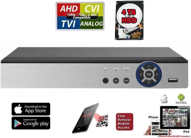 Main image of Evertech 8 Channel H.265 Security DVR with 4TB Hard Drive HD AHD TVI CVI Analog Home Office Standalone CCTV Surveillance Digital Video Recorder