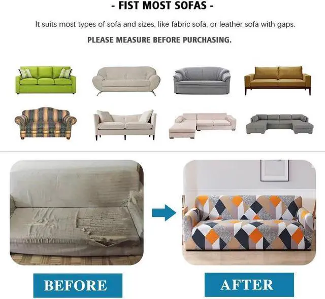 Alt view image 6 of 7 - Anyhouz 2 Seater Sofa Cover Beige Geometric Style and Protection For Living Room Sofa Chair Elastic Stretchable Slipcover