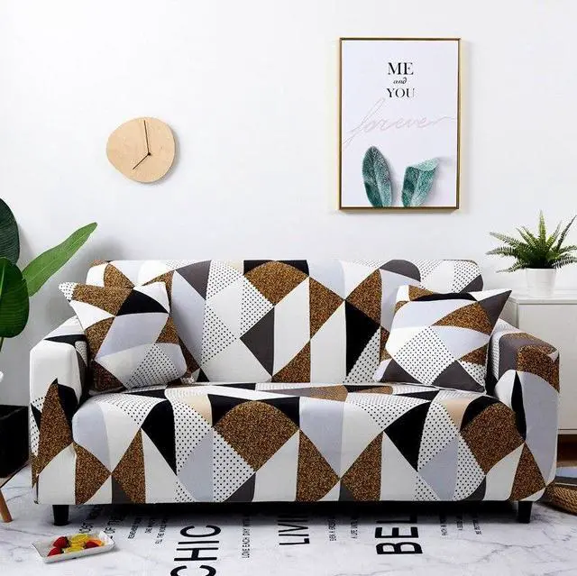 Alt view image 2 of 7 - Anyhouz 4 Seater Sofa Cover Beige Geometric Style and Protection For Living Room Sofa Chair Elastic Stretchable Slipcover