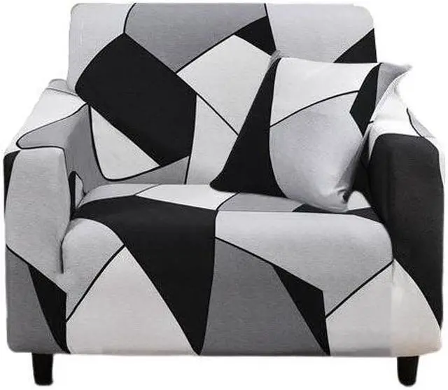 Main image of Anyhouz 1 Seater Sofa Cover Black White Geometric Style and Protection For Living Room Sofa Chair Elastic Stretchable Slipcover