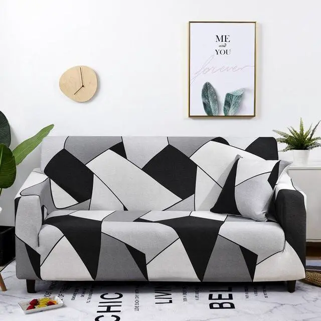 Alt view image 2 of 7 - Anyhouz 1 Seater Sofa Cover Black White Geometric Style and Protection For Living Room Sofa Chair Elastic Stretchable Slipcover