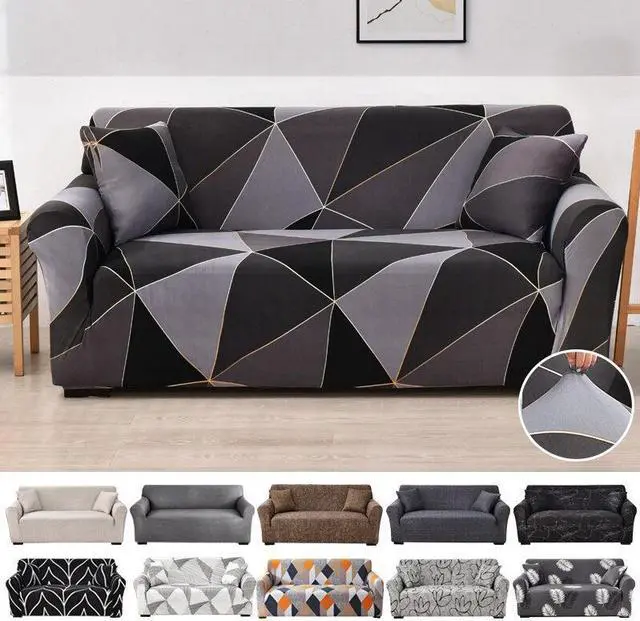 Alt view image 3 of 7 - Anyhouz 2 Seater Sofa Cover Blue White Geometric Style and Protection For Living Room Sofa Chair Elastic Stretchable Slipcover