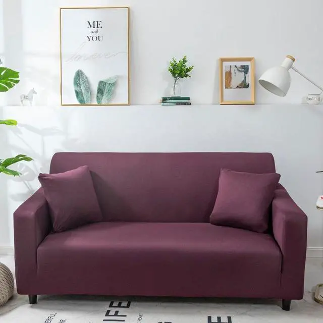Alt view image 2 of 7 - Anyhouz 2 Seater Sofa Cover Plain Bean Paste Red Style and Protection For Living Room Sofa Chair Elastic Stretchable Slipcover