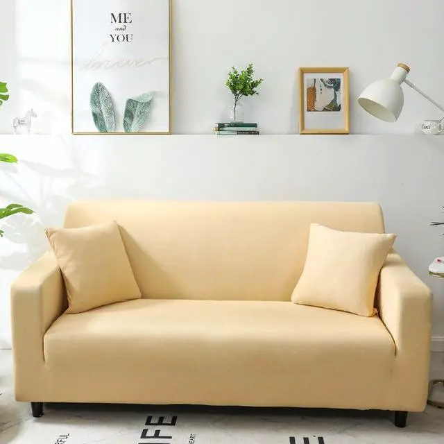 Alt view image 2 of 7 - Anyhouz 2 Seater Sofa Cover Plain Beige Style and Protection For Living Room Sofa Chair Elastic Stretchable Slipcover