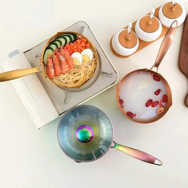Alt view image 2 of 6 - Anygleam Stock Pot Silver Non-Stick Stainless Steel Kitchen Snow Pan Noodle Soup with Lid Cooker Universal Cookware
