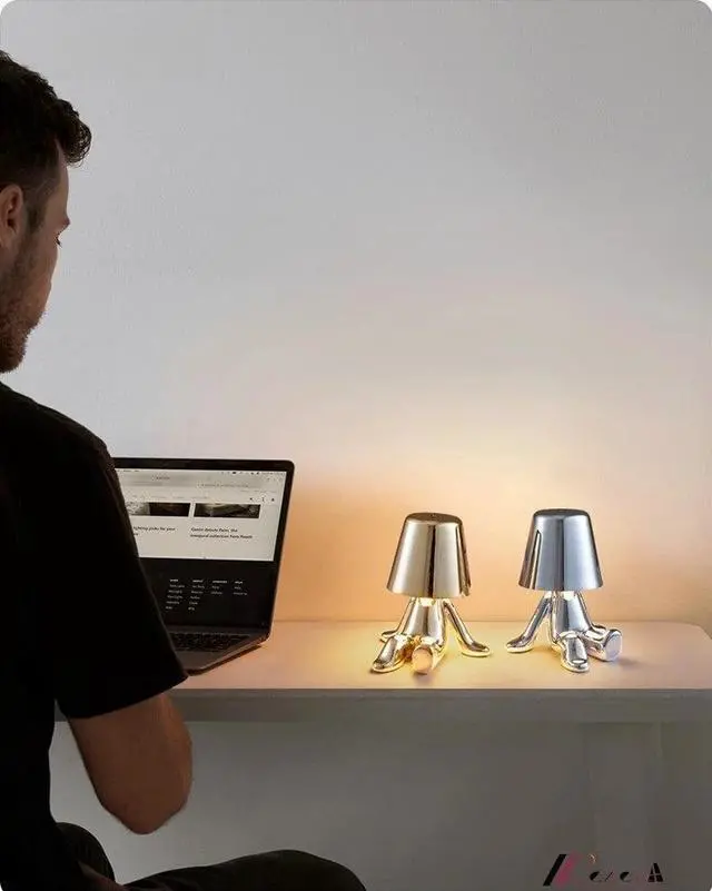 Alt view image 2 of 7 - Anyhouz Hotel Lightning Lamp Rechargeable Gold Little Man Sitting Down Position Table Lamp