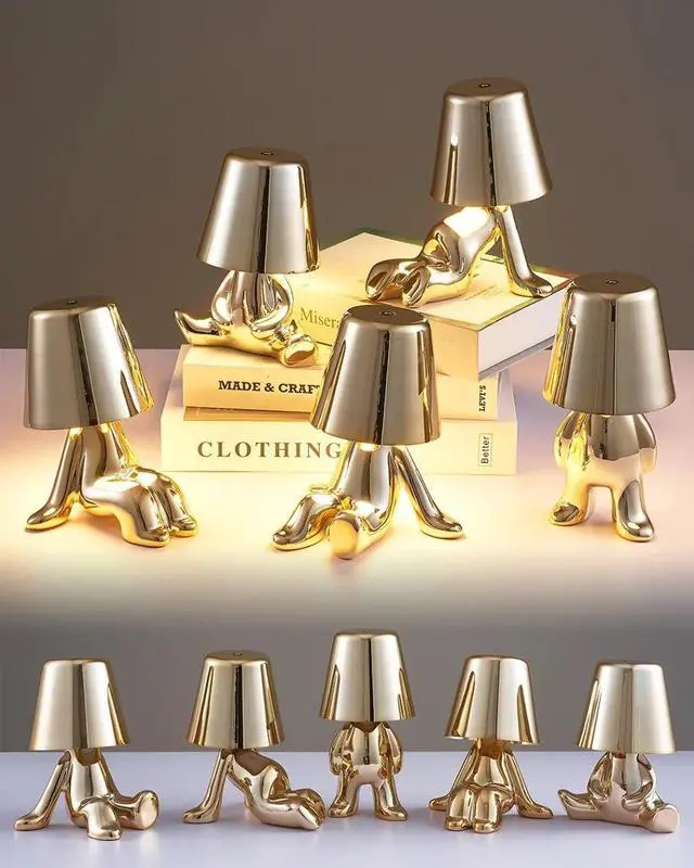 Alt view image 3 of 7 - Anyhouz Hotel Lightning Lamp Rechargeable Gold Little Man Sitting Down Position Table Lamp