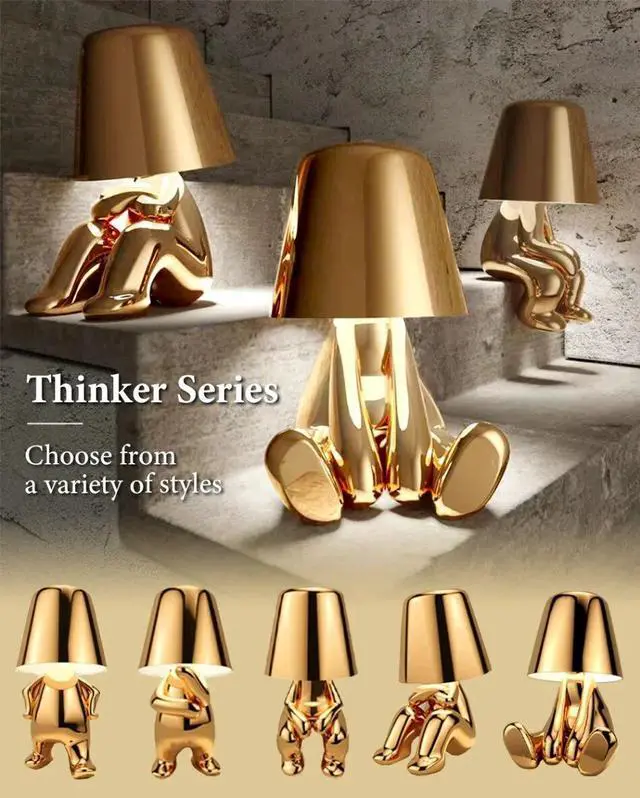 Alt view image 4 of 7 - Anyhouz Hotel Lightning Lamp Rechargeable Gold Little Man Sitting Down Position Table Lamp