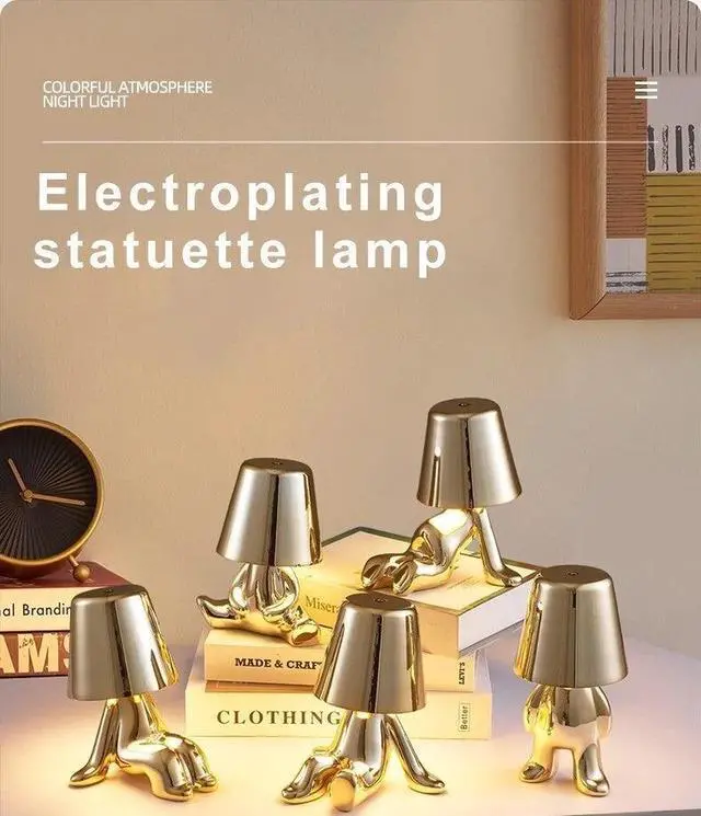 Alt view image 5 of 7 - Anyhouz Hotel Lightning Lamp Rechargeable Gold Little Man Sitting Down Position Table Lamp