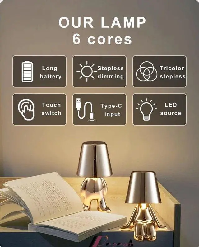Alt view image 6 of 7 - Anyhouz Hotel Lightning Lamp Rechargeable Gold Little Man Sitting Down Position Table Lamp