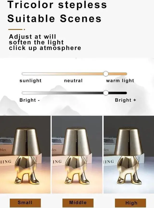 Alt view image 7 of 7 - Anyhouz Hotel Lightning Lamp Rechargeable Gold Little Man Sitting Down Position Table Lamp