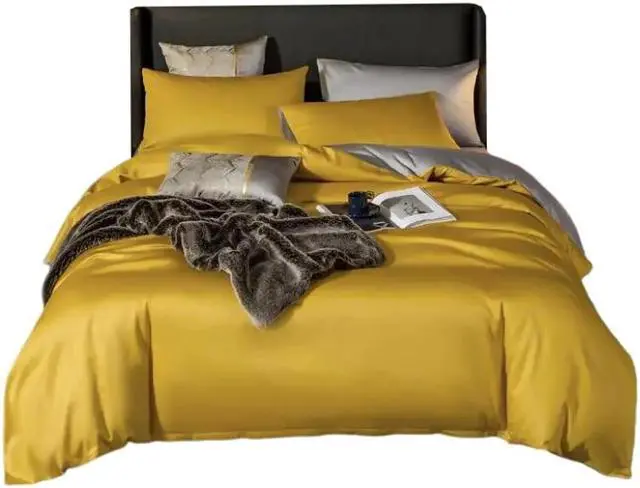 Main image of Anyhouz Bed Sheet Yellow Light Grey Ultra Soft Cotton Bedding Cover Queen Size 6 Pcs Bed Set