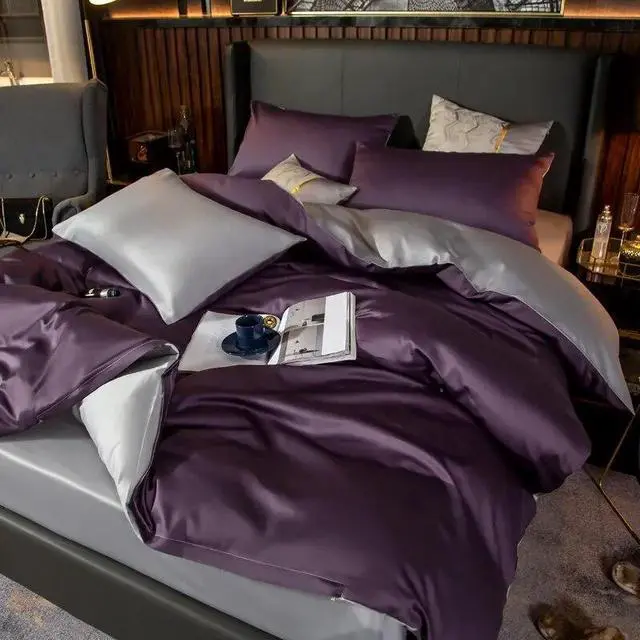 Alt view image 2 of 7 - Anyhouz Bed Sheet Purple Light Grey Ultra Soft Cotton Bedding Cover Twin Size 6 Pcs Bed Set