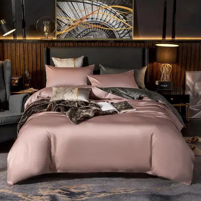 Alt view image 2 of 7 - Anyhouz Duvet Comforter Set King Pink/ Deep Grey Cotton Thick Blanket Bedspread 4 Pcs Bed Set