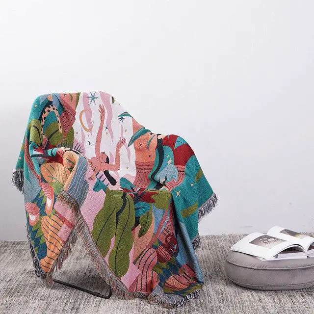 Alt view image 2 of 7 - Anyhouz Blue Blanket Multi-function Forest Dancer Throw 2 Sides Sofa Covers Tassel130*160cm