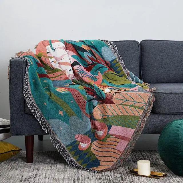 Alt view image 3 of 7 - Anyhouz Blue Blanket Multi-function Forest Dancer Throw 2 Sides Sofa Covers Tassel130*160cm