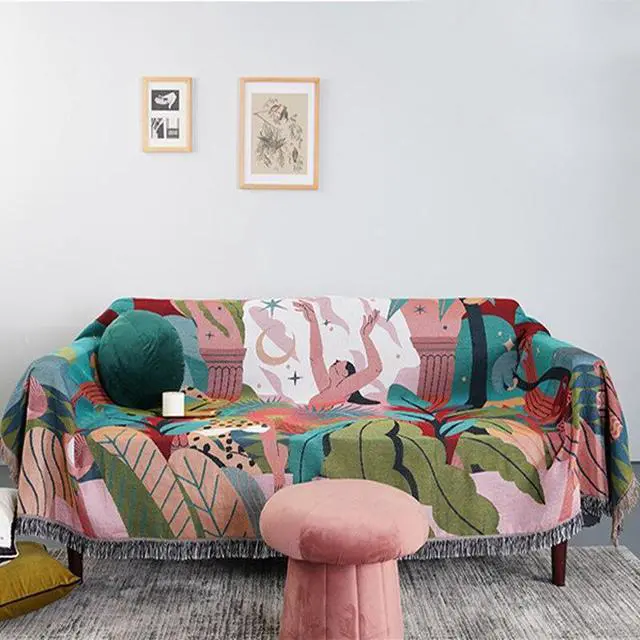 Alt view image 4 of 7 - Anyhouz Blue Blanket Multi-function Forest Dancer Throw 2 Sides Sofa Covers Tassel130*160cm