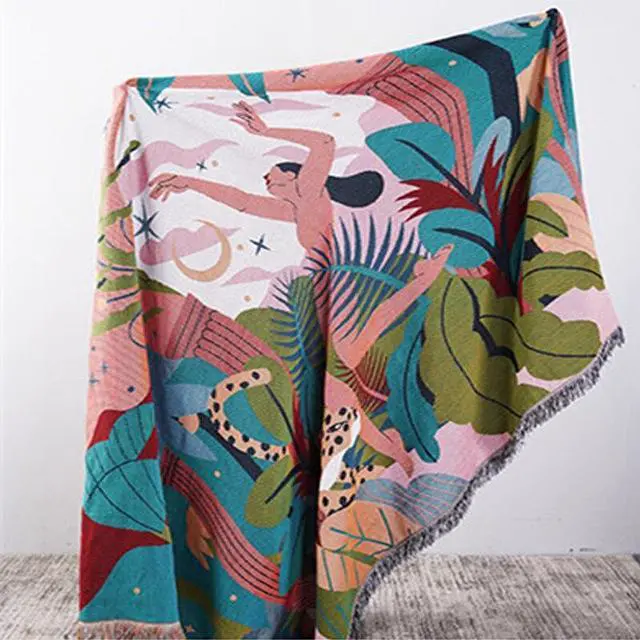 Alt view image 5 of 7 - Anyhouz Blue Blanket Multi-function Forest Dancer Throw 2 Sides Sofa Covers Tassel130*160cm
