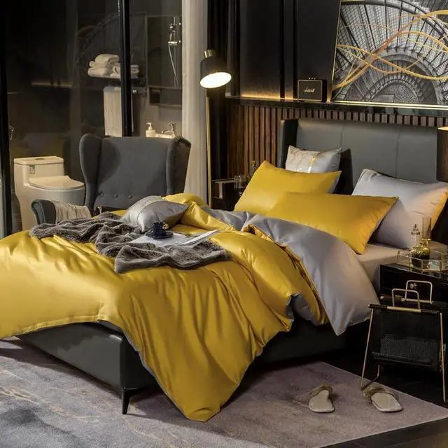 Alt view image 7 of 7 - Anyhouz Duvet Comforter Set Queen Yellow/ Light Grey Cotton Thick Blanket Bedspread 6 Pcs Bed Set