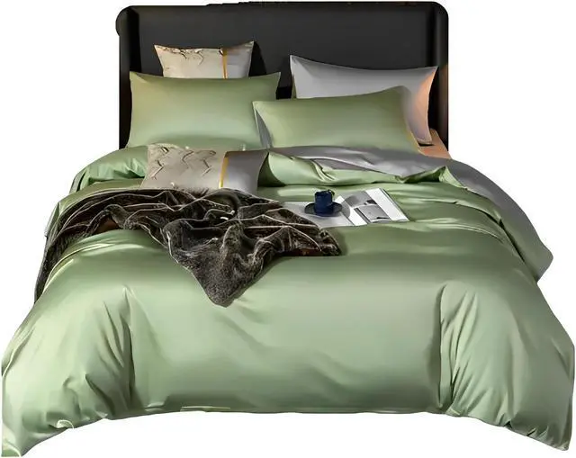 Main image of Anyhouz Duvet Comforter Set UK King Green/ Light Grey Cotton Thick Blanket Bedspread 6 Pcs Bed Set